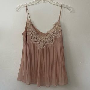 Pink Pleated Lace Tank Top